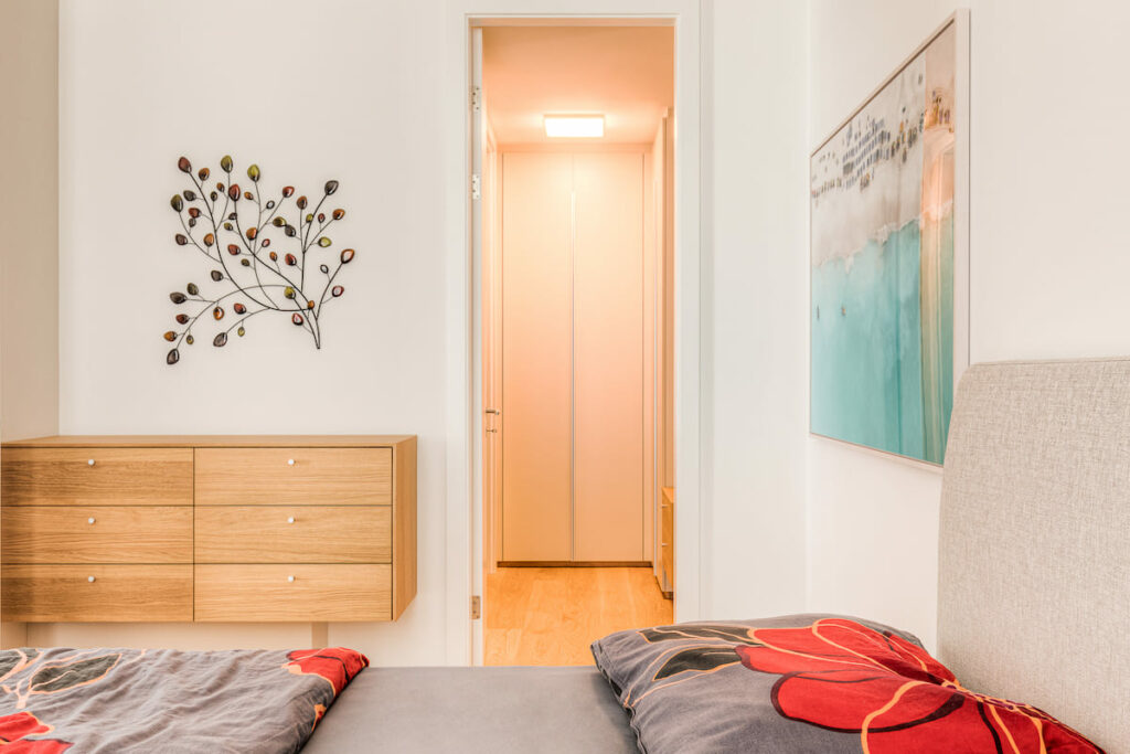 Schlafzimmer eines Penthouses in Wien