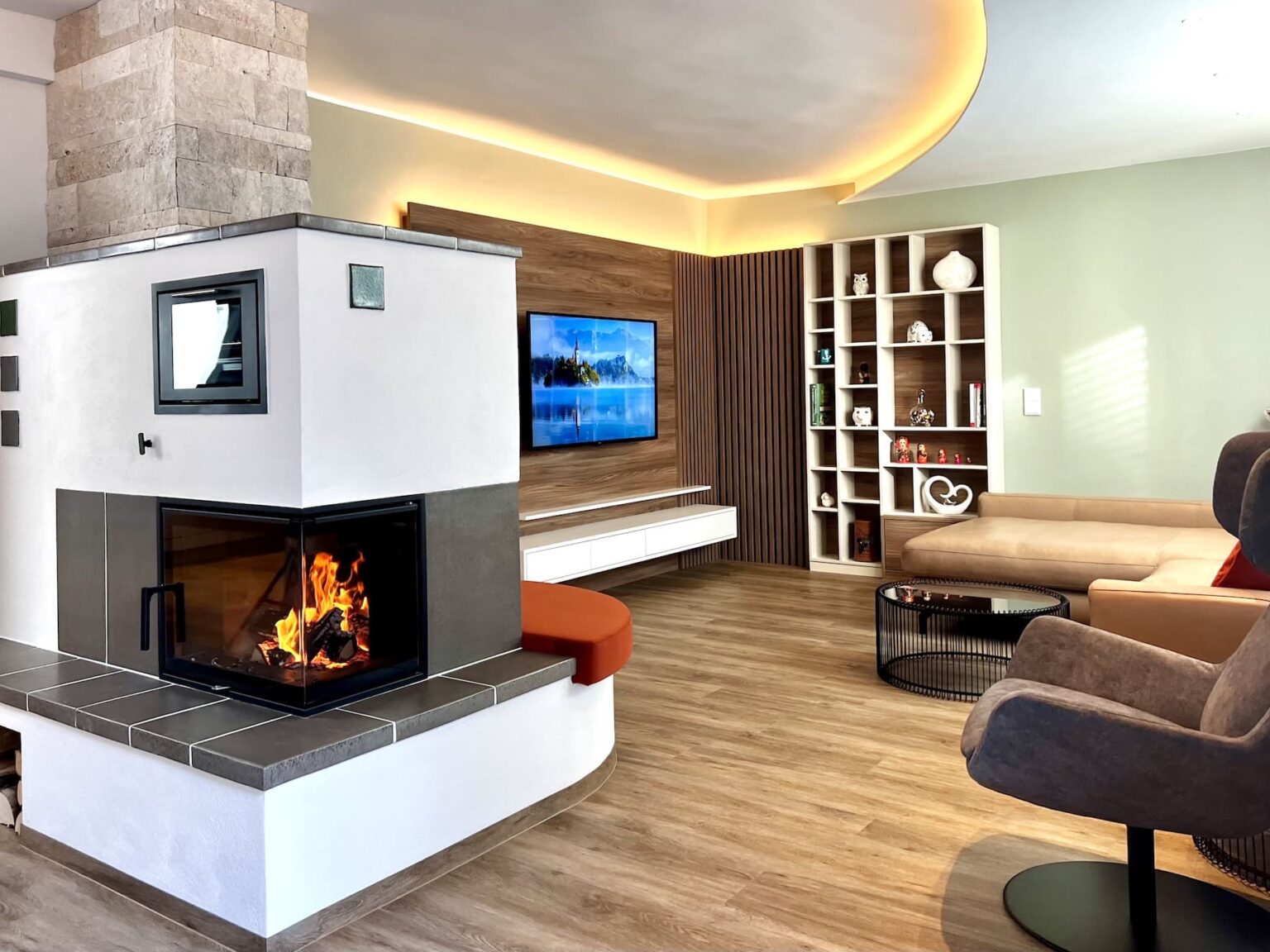 Offener Kamin als Raumtrenner