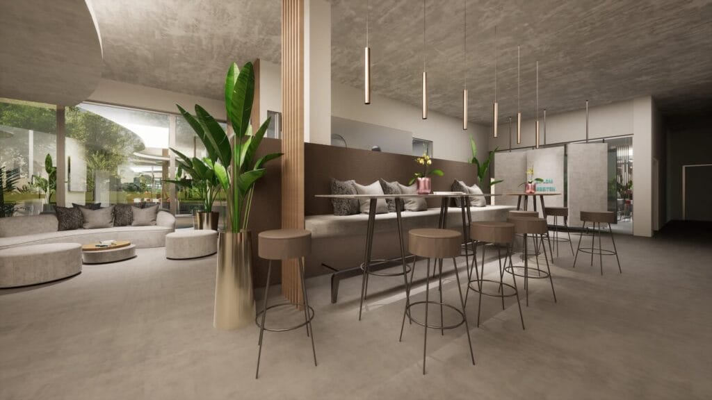 Konzept eines Hochtischs als Raumtrenner