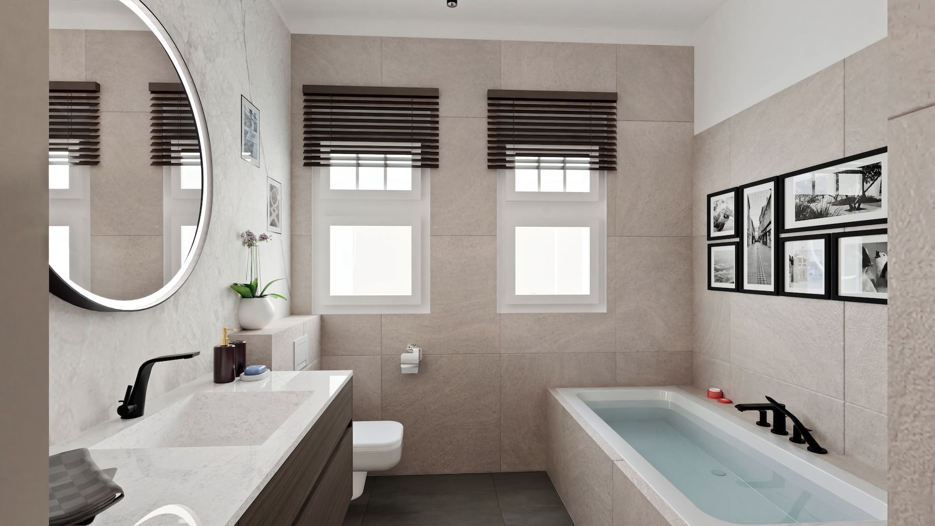 modernes Badezimmer in Altbau mit Badewanne